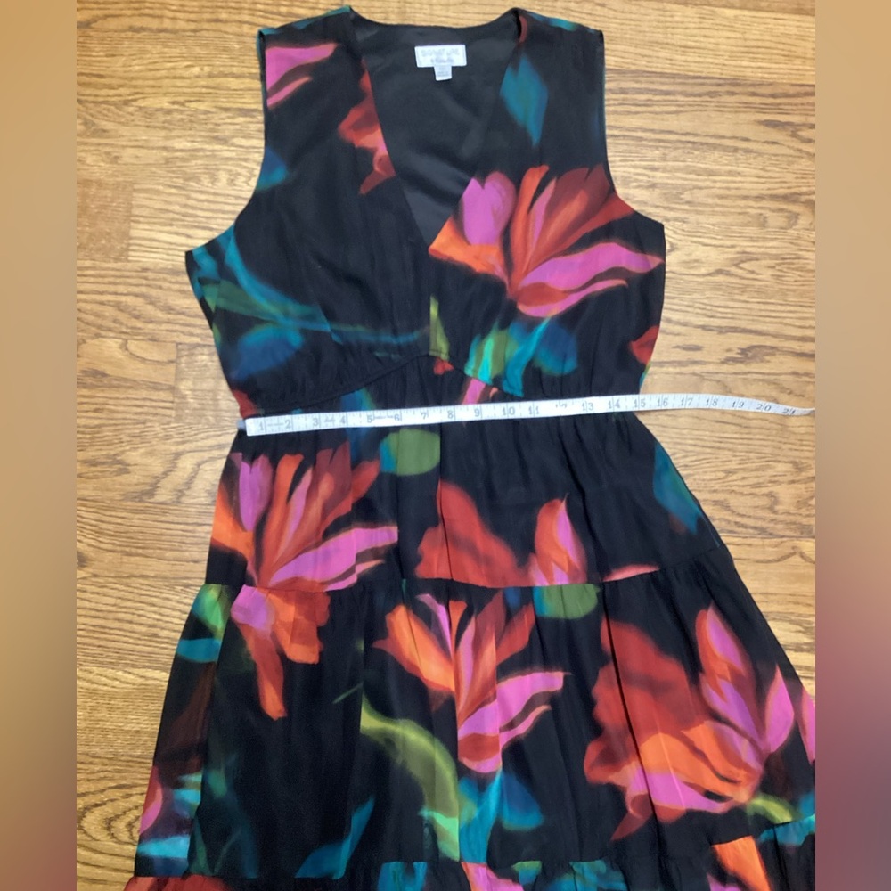 Robbie Bee Empire waist sleeveless Wedding Guest midi dress black floral size 12 - Picture 11 of 13
